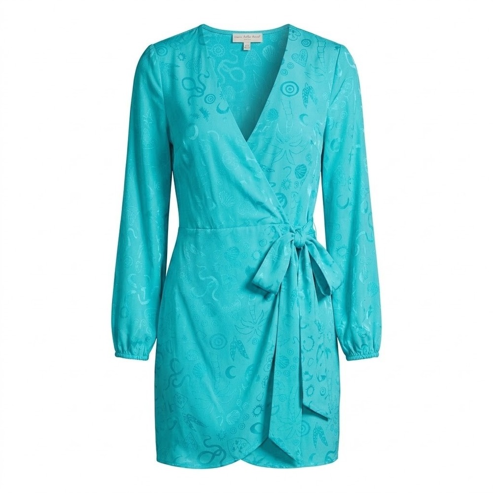 NEW Never Fully Dressed US Size 2 Blue Mystical Wrap Mini Dress Tropical